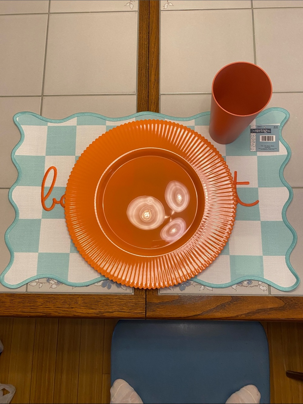 Orange Plastic Dining/ Charger Plate, tumbler set , and placemats